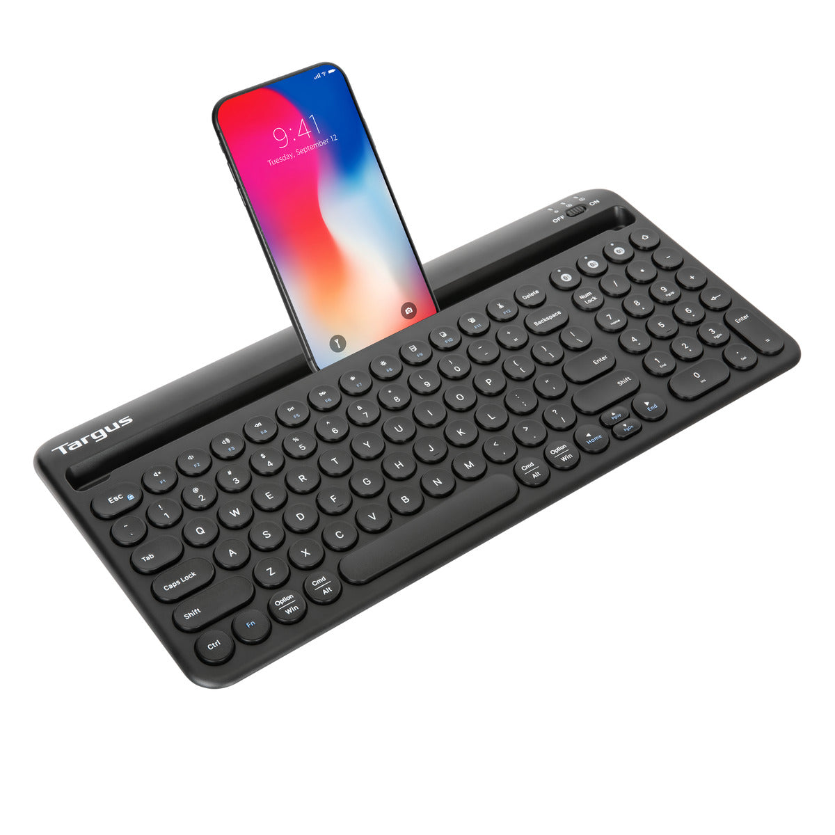 Targus AKB867 Multi-Device Bluetooth Antimicrobial Keyboard with Tablet/Phone Cradle