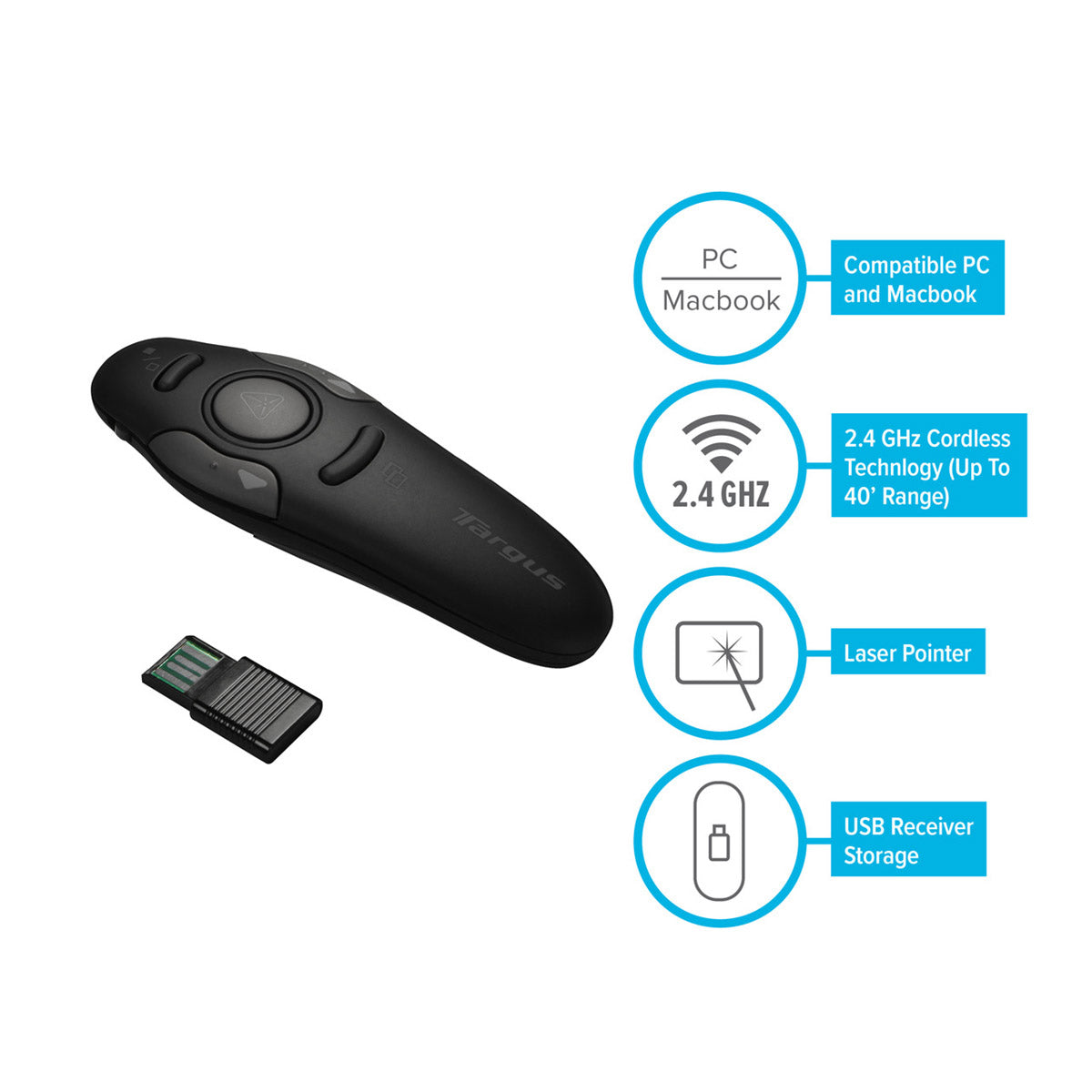 Targus P16 Wireless Presenter with Laser Pointer w/Soft-touch Material